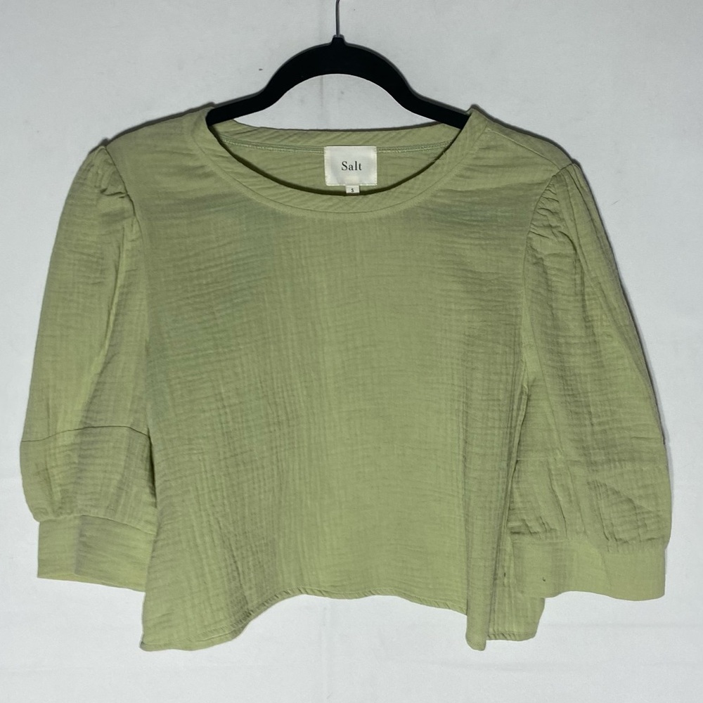 Salt Light Green Slubbed Cotton Puff Sleeve Cottagecore Blouse S